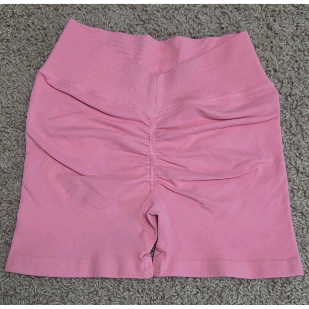 Bombshell Sportswear Tiny Waist Shorts |XS| Bubblegum Pink Scrunch Butt V-Back - Picture 6 of 11